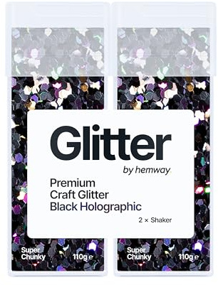 Hemway Craft Glitter Shaker Black Holographic 110g x2 Pack Super Chunky | for Resin & Epoxy Crafts, Christmas Art Supplies, Nail, Body, Face, Eye, Festival, Crafting, Slime, Sparkle