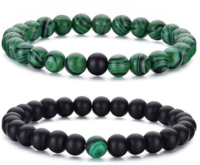 RANKEEF Bracciale Occhio di Tigre per Uomo 8MM Bracciale con Perline in Pietra Naturale Set Braccialetti Elasticizzati in Pietra Lavica Regolabile con Perline di Cristallo Nero per Uomo Donna Regali