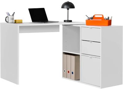 mokebo Eckschreibtisch klein in Weiß mit Schubladen & Fächern 'Der Produktive', auch als Schreibtisch oder Arbeitstisch im Büro, Kinderschreibtisch oder Gaming Tisch 112x77x54 (B/H/T in cm)