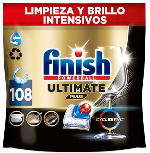 Finish Ultimate Plus Limpieza y Brillo Intensivos, Pastillas para el Lavavajillas, Limpieza intensiva, brillo diamante + protección vajilla, 108 Pastillas