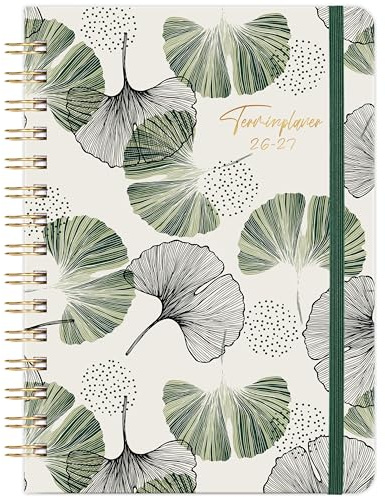Kalender 2026 2027 - Terminplaner 2026 2027, Wochenplaner a5 von August 2026 - Juli 2027, A5 Terminplaner mit Einstecktasche, 21.4 cm × 14.6 cm, Ginkgo biloba Blätter