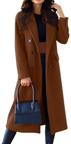 Manteau élégant en laine pour femme Manteau à double Boutonnage Veste Couleur unie Léger Long Blouson coupe vent Automne Hiver