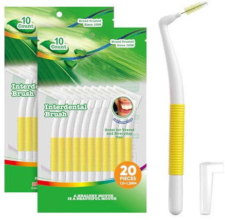 Annauiy 90 ° L-Förmige Interdentalbürsten- Breit- 20 Stück Gelb-Für 1,0-1,2MM Zahnreinigung Zwischenräume,Zahnzwischenraumbürsten für Zahnspangen & Dentalgeräte