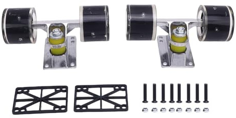Fockety Ensemble de Trucks et Roues de Skateboard Longboard, Roues de Skateboard 55 x 45 mm, Ensemble de Trucks et Roues en Alliage d'aluminium, matériel de Skateboard pour Cruiser (Black)