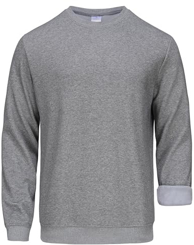 NORDIC OUTLAND Uomo - Felpa pesante girocollo con scollo rotondo in pile morbido foderato, a maniche lunghe, pullover classico caldo, top basico, grigio scuro, Small