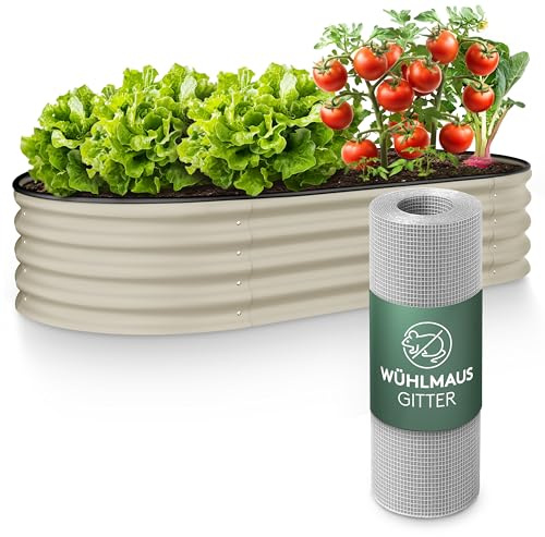 GRUNA - Hochbeet Metall 120x60x30 cm I 6 in 1 Modular Hochbeete-Kit I 100% Rostfrei I Formstabil Dank Verstrebung I Hochbeete für Garten I Hochbeet Creme Weiß (120x60x30)