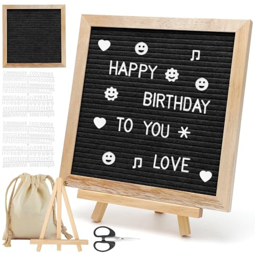 25 × 25 cm, tablero de cartas de fieltro con 340 letras magnéticas, pizarra con caballete y bolsa de letras, pizarra de madera para anuncios de bebés, decoración de oficina, regalos