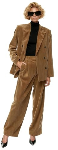 Abito da donna in velluto a coste a 2 pezzi da ufficio da donna con risvolto senza risvolto caldo blazer abbigliamento casual pantaloni tuta, Caff, M