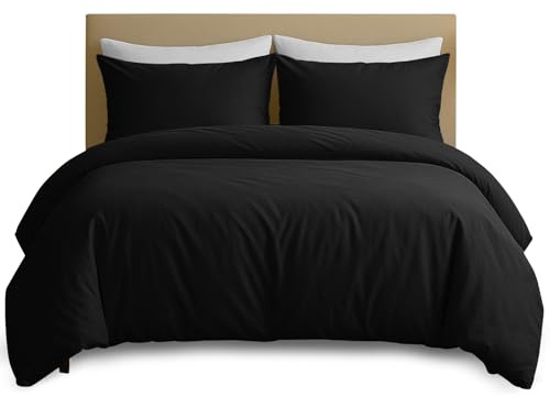 Hafaa Duvet Cover Set Double - Brushed Microfibre Black Bedding Quilt Cover with 2 Pillow Cases