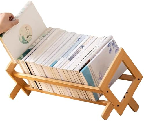 Bibliothèque de bureau – Cadre de bureau compact couleur bois, aide au tri des livres, présentoir de comptoir, bloc d'empilage de journal, aide à la station, unité de levage d'étude propre | Coin de