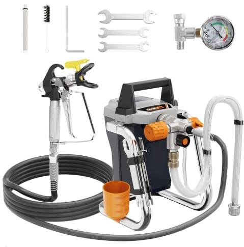 MAXXT Aerografo Airless Alta Potenza 1300W, 220-240V~50Hz, Pressione Max 3000PSI/20.7MPa, Portata 1,44L/min, Tubo 7,5m, Ugello 517, Manometro & Accessori Completi per Casa e Professionale