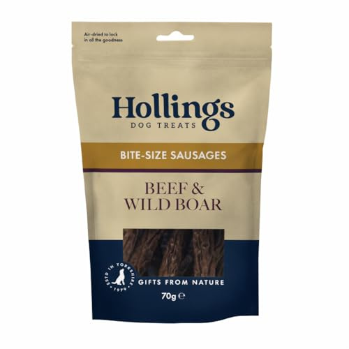 Hollings Gourmet Beef & Wild Boar Pudding Sausages Dog Treats, Delicious, Nutritious Air Dried Chews for Adult Dogs, 100% Gluten Free & Made with Natural Ingredients (70g)