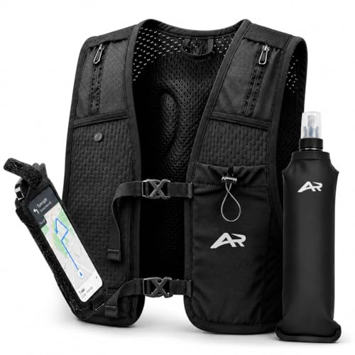 AeroRun® Lite - Gilet da corsa unisex con supporto per cellulare, compatibile con touchscreen e Face ID, ultraleggero, 166 g, con borraccia Soft Flask da 500 ml, zaino da corsa, gilet da corsa