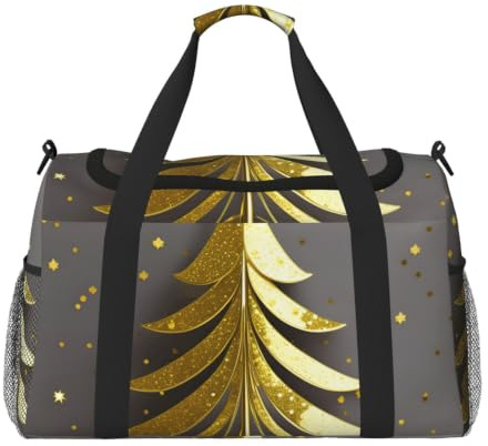 Tamiger gyllene glitter julgran tryck hand resväska lätt bärbar handbagage mångsidig vikbar axelväska