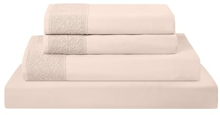 Modern Threads Pacific Coast Textiles 4 PIECE CROCHET LACE MICROFIBER SHEET SET BLUSH QUEEN, Microfibre