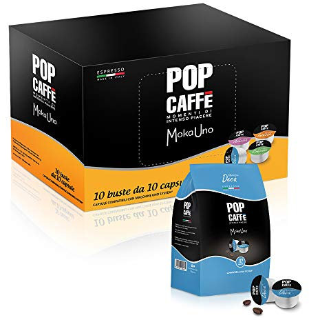 Pop Caffè - Moka uno Decaffeinato 100 capsule compatibili Uno System, Illy e Kimbo