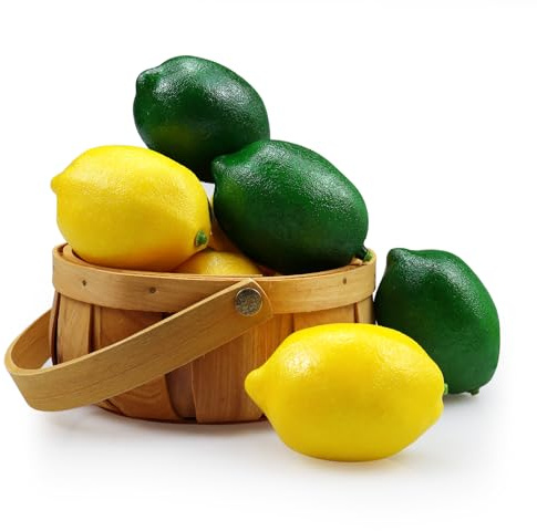 12 piezas de limones artificiales, frutas falsas, limón para decoración del hogar, frutas artificiales, limón, color doble (6 limones verdes + 6 limones amarillos)