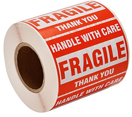 Fragile Stickers 50 mm x 76 mm (2 x 3 tum) 500 etiketter varning ömtåliga klistermärken – handtag med bil, fragile, tack dig – Home Moving Varning klistermärken signaletiketter fraktklistermärken