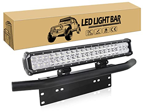 Willpower 126W 50cm Barre Led + 58cm Support de Fixation de Plaque D'immatriculation Universel Aluminium Support Pare-chocs Avant Bull Bar Barre Lumineuse Led pour Voiture 4X4 Camion Hors Route