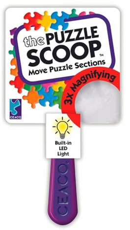 Ceaco Puzzle Scoop with LED Light & 3X Magnifier – Jigsaw Puzzle Accessory for Lifting & Moving Sections, Low Vision Aid, Puzzle Tool Gift for Adults & Seniors