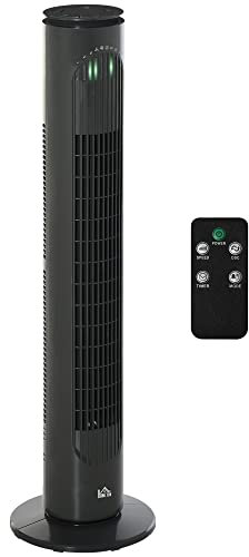 HOMCOM 30'' Freestanding Tower Fan, 3 Speed 3 Mode, 10h Timer, 70 Degree Oscillation, LED Light, 5M Remote Controller, Dark Grey