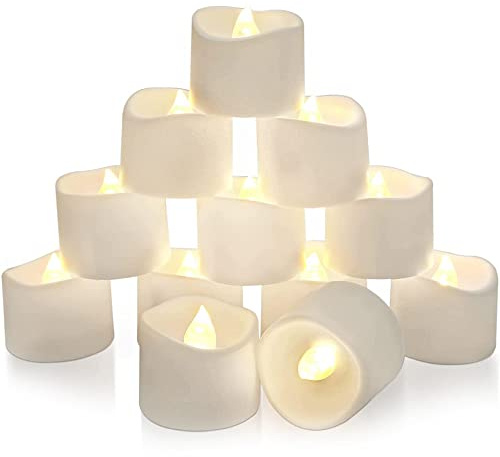 Tiardey 12 Velas de plástico con luz LED para té, Luces de té con Parpadeo Brillante para Celebraciones de Temporada y Festivales - Blanco cálido