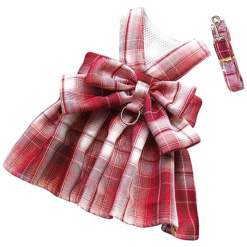 Oyccen Plaid Pettorina e Guinzaglio per Cani di Piccola Taglia Gatti Imbracatura da Principessa Vestiti per Animali Domestici