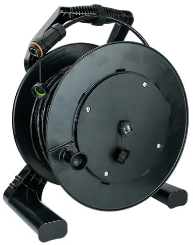AIXONTEC 90 m OUTDOOR Kabeltrommel IP54 RJ45 Cat.6A Netzwerk PUR Gummi Schwarz RJ-45 zu RJ45 Cat.7 SFTP Ethernet 10 Gigabit Stecker Außenbereich UV-Beständig Wasserabweisend Ethernet Datenkabel