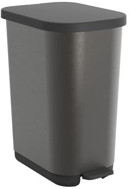 Rotho Ribo Mülleimer mit Deckel und Fußpedal, 25-40 Liter Fassungsvermögen, optimale Ausnutzung des Müllbeutels (Graphit)