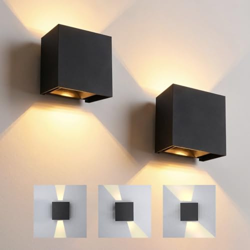 KICAAO 2 Pezzi Applique da Parete Esterno LED Lampada da Parete Interno Moderno Bianco,6W Luce Caldo 3000k, Lampada Muro IP65 Impermeabile Quadrata Alluminio Lampada (Nero - 2PCS)