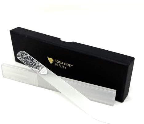 Bona Fide Beauty Lima per unghie in vetro ceco con custodia rigida, design floreale, con custodia trasparente, regalo per donne