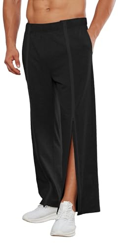 PINSPARK Herren Jogginghose mit durchgehendem Reißverschluss Abreißhose Freizeithose locker lässig Sportswear Schwarz L