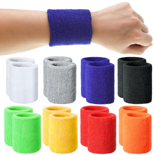 Newofview 16 Stück Schweißband Handgelenk,Bunte Schweißbänder Handgelenk,Schweissband Kinder, 8 * 8cm Elastische Schweißbänder,Fitness Schweissband für Fußball Basketball Tennis Gymnastik