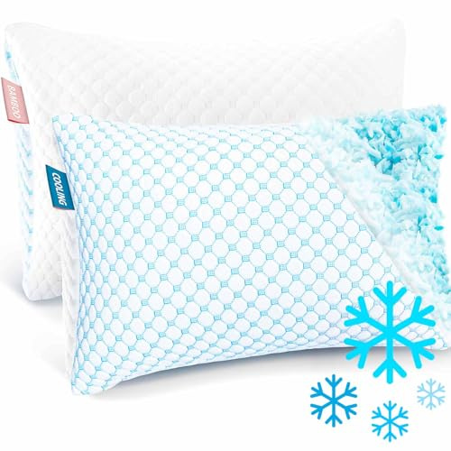 Nestl Cooling Pillow for Sleeping 2 Pack, Luxury Shredded Memory Foam Pillows Queen Size Set of 2, Adjustable Cold Gel Pillows for Hot Sleepers Supportive Cool Pillow for Side Back Stomach Sleepers