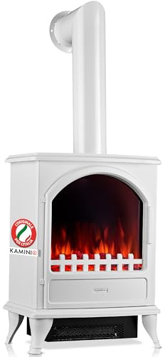 KAMINIO Chimenea eléctrica Leni - Estufa de Chimenea con calefacción, Efecto Llama 3D (Blanco con Tubo)