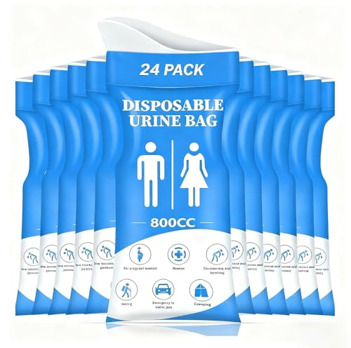 TYNJKJDM 12 PCS Sacche per Urina USA e Getta,800ml Orinatoio Portatile Monouso, WC da Campeggio per Adulti e Bambini, Urinella per Donne - per Viaggi,ingorghi,WC Portatile(Blue,24 PCS)