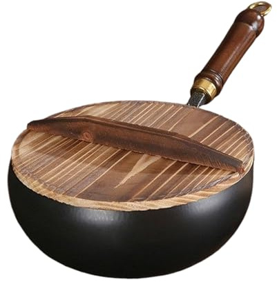 Sartén Antiadherente con Tapa - De Hierro Hecho A Mano, Olla De Vientre Grande, Utensilios De Cocina Tradicionales Zhangqiu | Sartén reutilizable segura para cocinar, hornear, saltear, hervir, aca