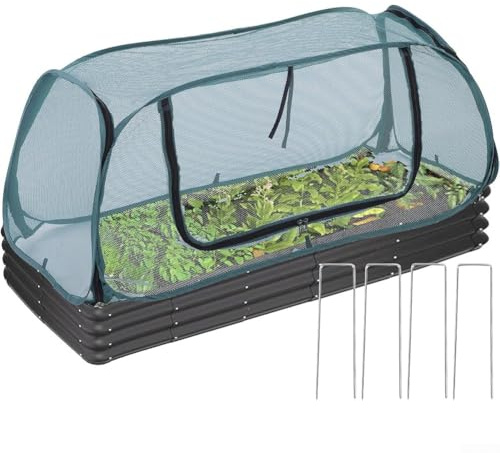 Cubierta de jardín para camas elevadas, panel superior de PVC con lados de malla transpirable, protección para todo tipo de clima para plantas, recinto ventilado seguro para verduras (verde, 115 x 50
