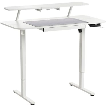 Elektriskt Ställbart Skrivbord med Musmatta Höj- och Sänkbar Funktion Modernt Skandinaviskt 120 x 60 cm USB-port Vit Skiva och Ben Lucama