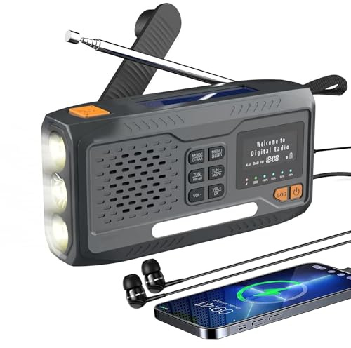 Extralink Radio a manovella di emergenza con pannello solare, Radio DAB & FM, Bluetooth, funzione di ricarica 4500 mAh, torcia LED e luce da lettura, SOS, LCD - per blackout, campeggio e trekking