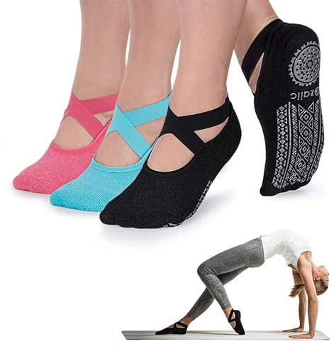 Ozaiic Yoga Socks for Women Non-Slip Grips & Straps, Ideal for Pilates, Pure Barre, Ballet, Dance, Barefoot Workout