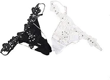 Sohimary 129 Damen Set 2 Mini Glitzer Spitze String S/M Schwarz Weiß