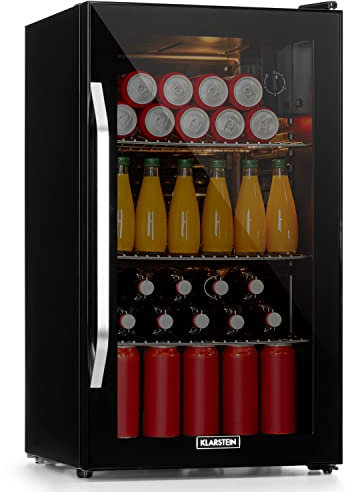 KLARSTEIN Mini Frigo de Chambre et Bureau pour Boisson, Silencieux, Refrigerateur Mini Bar 80L, Pour Camping, Étagères Réglables, Ondulés pour le Vin, Cannette, Beer Fridge