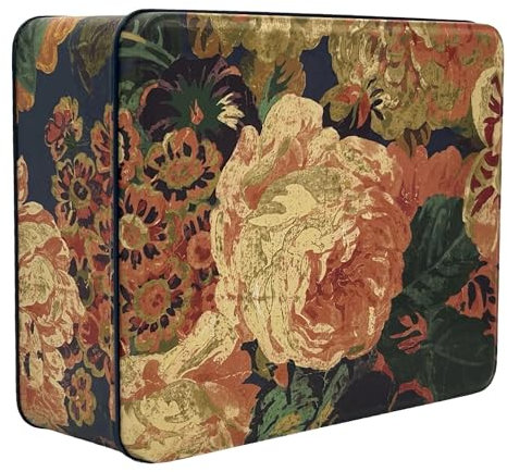Geschenkdose Design Sanderson - Liebevoll gestaltete rechteckige Vorratsdose - Motiv Rose - Blechdose, Keksdose, Dose - Maße: (L x B x H): 19,5 x 15,4 x 7,5cm - Vol. ca. 2,25L