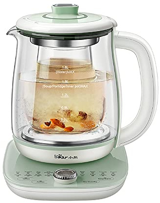 Bear YSH-C18S2 Health Pot, Electric Kettle Tea Maker with Infuser, Glass Kettle & Stew Pot, 16 Menus 1.8L 120V, Green