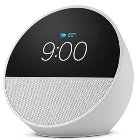 Amazon Echo Spot (newest model), Great for nightstands, offices and kitchens, Smart alarm clock, Designed for Alexa+, Glacier White