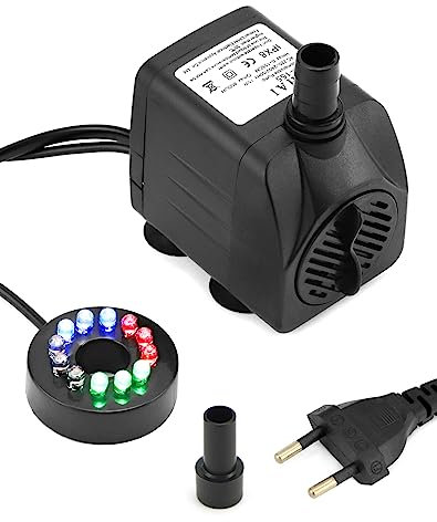 QWORK® Mini pompe à eau, 800L/H, 15W, Pompes Submersibles, avec 12 Couleur LED, pour aquarium, bassin, fontaine,