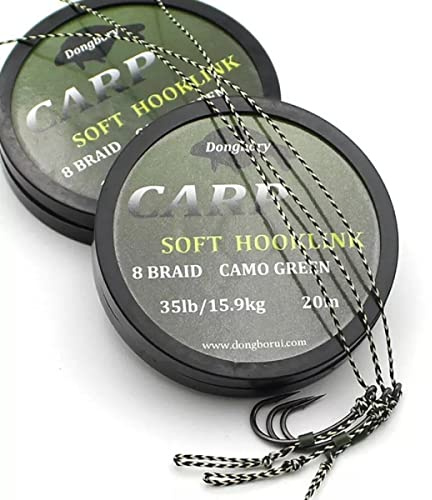 20m Spool Soft Hooklink Carp Fishing 8 Braid Line Camo Green Braided Fishing Camouflage Line for Hair Rigs (25lb/11.3kg)