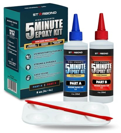 8 oz. XL Starbond 5 Minute Epoxy Glue — Fast Set, Strong, UV-Resistant, Flexible-Toughened Structural Adhesive — Bonds Metal, Plastic, Wood, Ceramics, DIY — Fill Gaps, Household & Automotive Repair