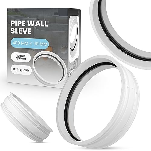 Manguito para tuberías, 400 x 110 mm Protección para Tuberías de Desagüe de Residuos Ajuste Sellado Brida Collar Funda a través de Paredes Hormigón Duradero Polipropileno Incorporado